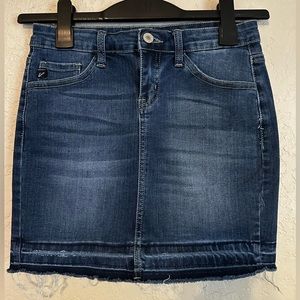 denim miniskirt with distressed hem
